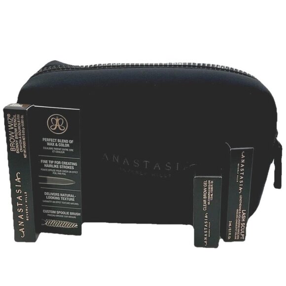 Anastasia 4 Piece Bag Travel Black Brow Wiz Brown Clear Gel Lash Sculpt Mascara - Picture 1 of 7